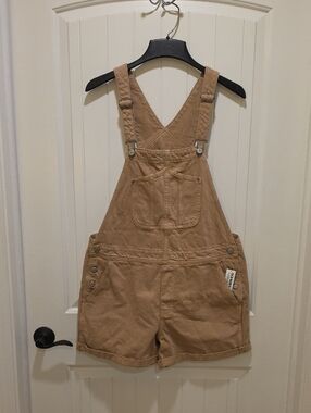 Old Navy Tan Bib Overall Shorts Size Large NWT